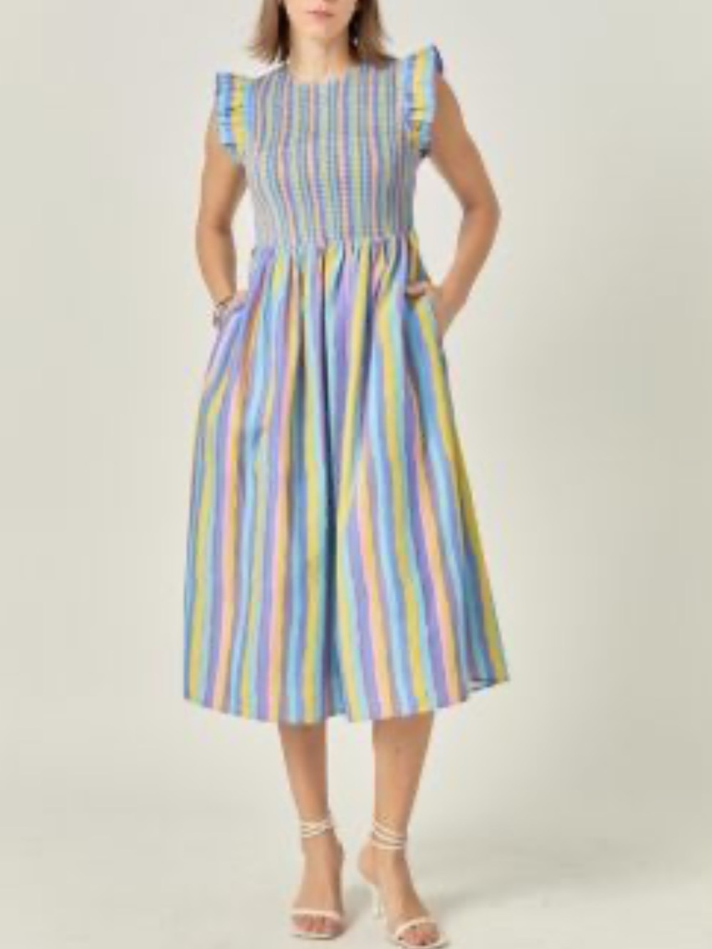 English Factory Stripe Smocked Midi Dress SZ M EUC